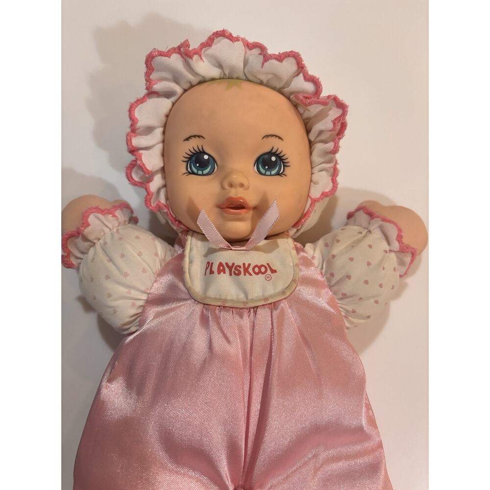 Playskool My Very Soft Baby Doll Pink Satin 11" Squeaker Toy Plush Body VTG 90s - Picture 3 of 5